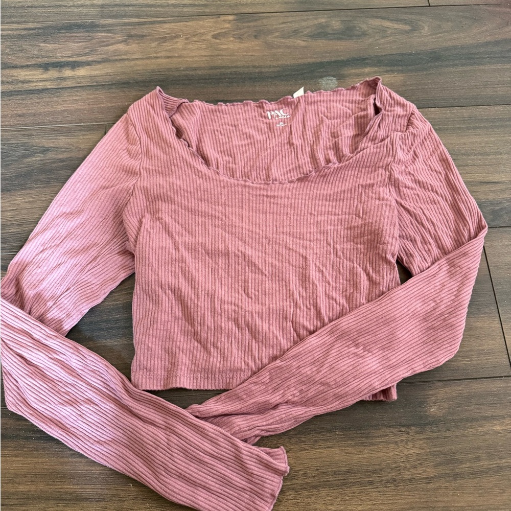 PacSun LA hearts Ribbed Pink Long Sleeve Blouse